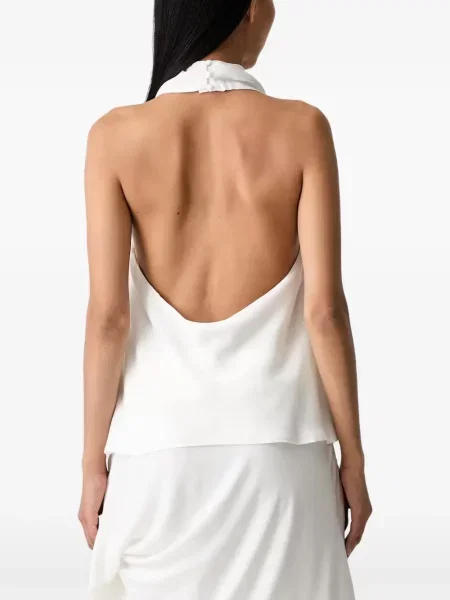 Top Bardot cu gât halter alb