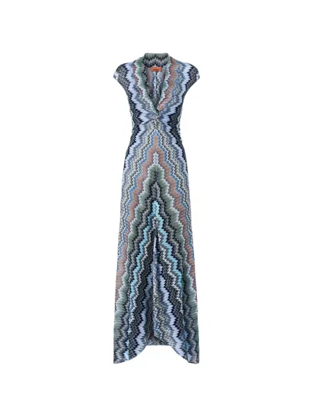 Rochie maxi Missoni cu decolteu în V de costum albastru