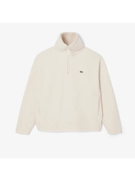 Lacoste Bluza Half Zip Loose Fit Kremowa Kremowy