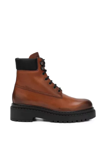 Botine Prada cu șireturi din dantelă maro