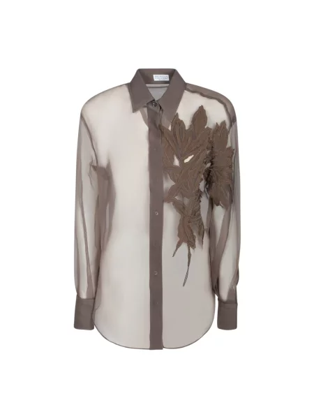 Koszula Brunello Cucinelli w kwiatki brązowa