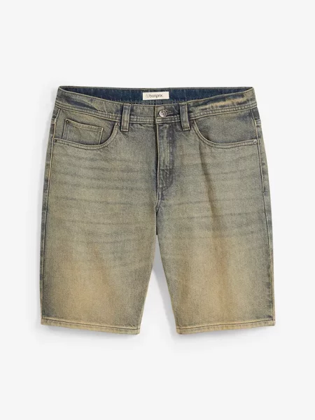 Bermudy dżinsowe z elastycznego materiału dirty washed regular fit niebieskie