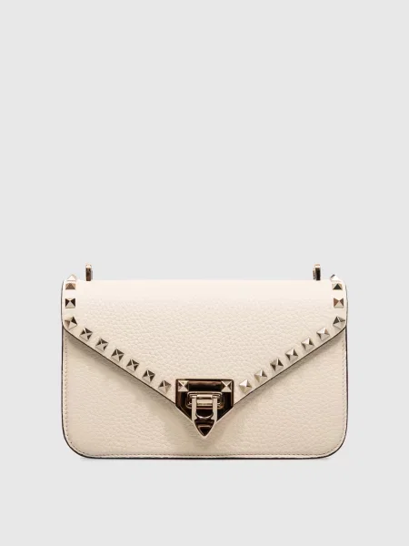 Шкіряна сумка крос-боді кольору айворі Rockstud Valentino бежева