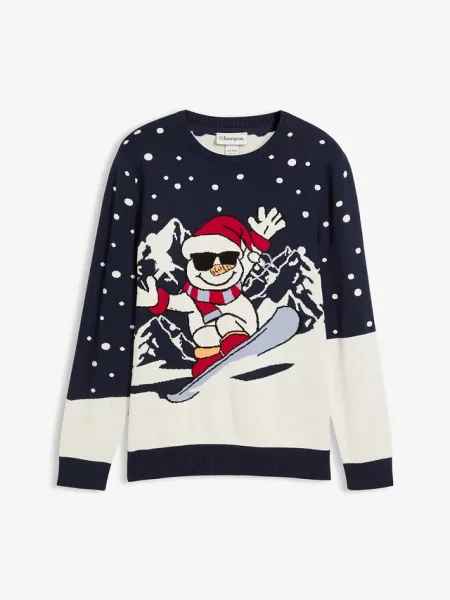Sweter z bożonarodzeniowym motywem z bawełną niebieski