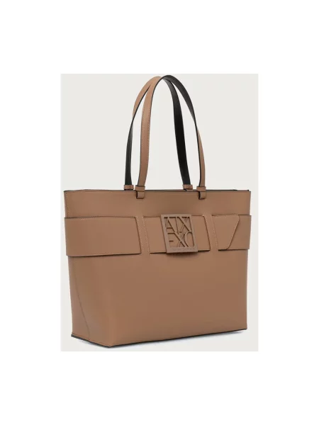 Armani Exchange torebka shopper z imitacji skóry beżowa