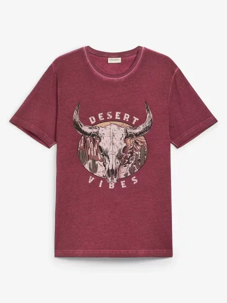 T-shirt z efektem sprania z czystej bawełny organicznej czerwona