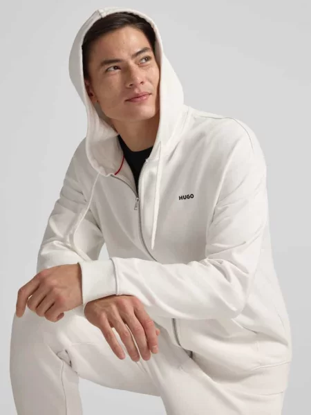 Bluza dresowa o luźnym kroju z czystej bawełny model „DAPOZIP” Hugo beżowa