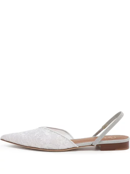 Pantofi cu toc Malone Souliers fără toc din dantelă alb