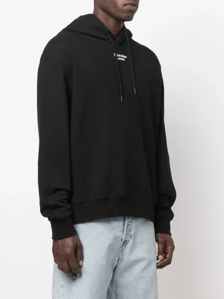 Mikina s kapucí Calvin Klein Jeans s potiskem se stahovací šňůrkou černá