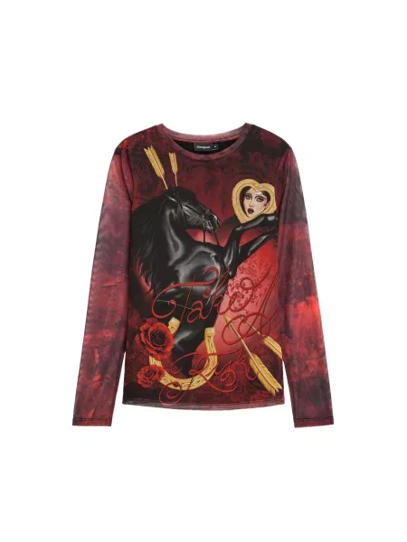 Desigual Tricou bej / roșu / roşu închis negru