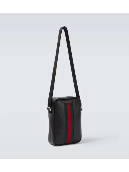 Usnjena crossbody torba Gucci črna