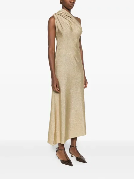 Rochie midi Khaite drapată până la genunchi de costum auriu