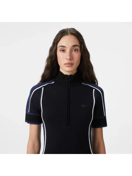 Lacoste Sukienka Z Krótkim Rękawem Half Zip Z Blokadą Koloru Classic Fit czarna