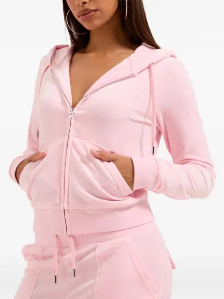 Hanorac cu glugă Juicy Couture de catifea roz