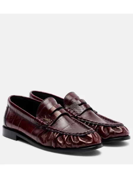 Pantofi loafer Saint Laurent din piele de lac bordo