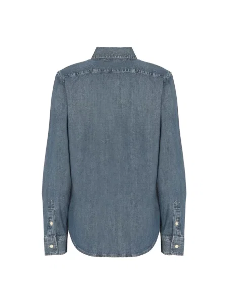 Bluzka Ralph Lauren z twillu z długim rękawem niebieska