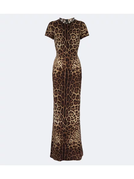 Rochie Dolce&gabbana de mătase cu imagine cu model leopard maro
