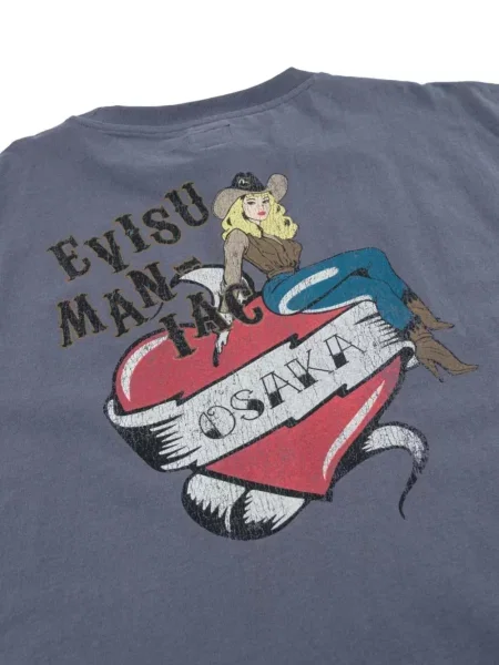 Тениска Evisu с принт със сърца синьо