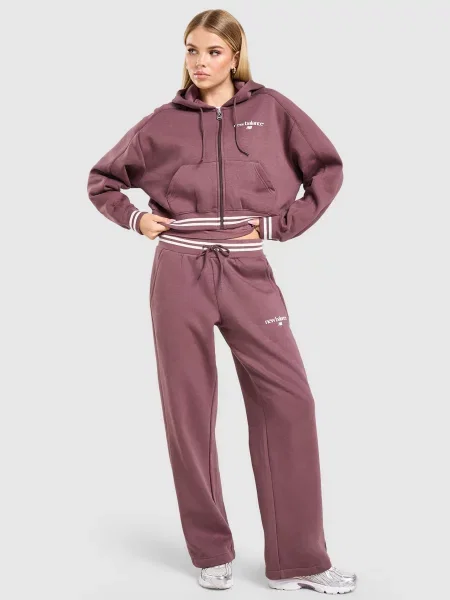 New Balance Bluza Rozpinana Z Kapturem Ribb Cropp brązowa
