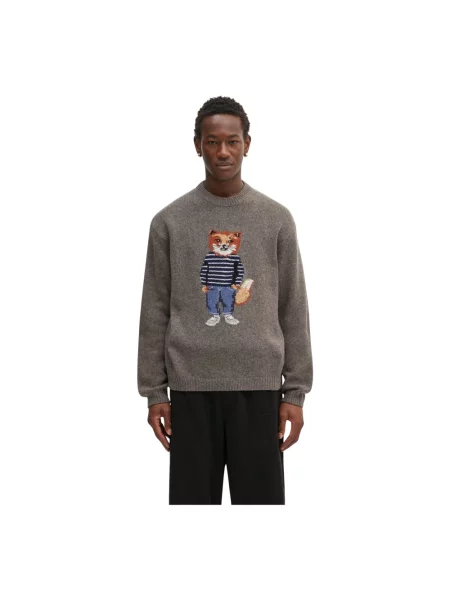 Sweter Maison Kitsune wełniany brązowy
