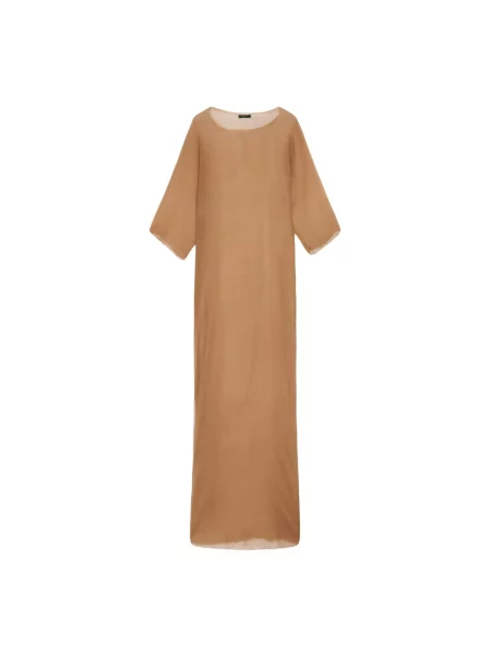 Długa sukienka maxi Cortana szyfonowa z rozcieciem brązowa