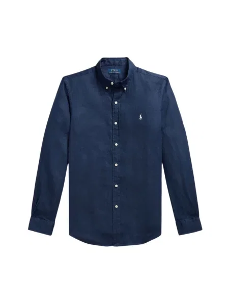 Lniana koszula Polo Ralph Lauren niebieska