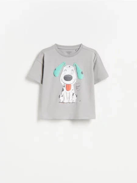 Reserved Tricou din cu imprimeu deschis gri