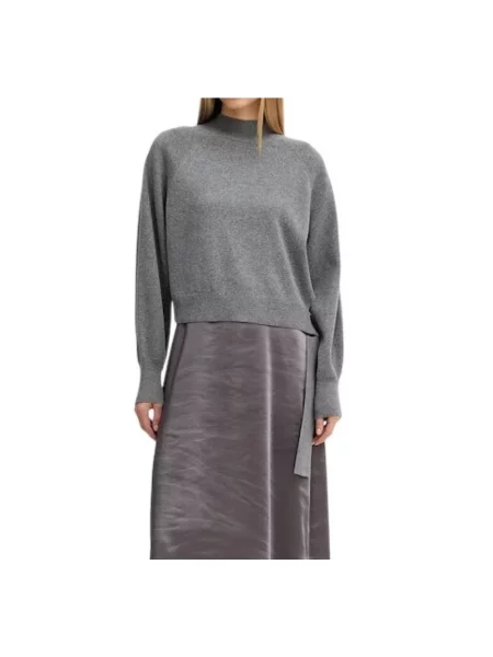 Boss Zestaw Flalina: Sweter Z Wycięciem I Sukienka Satynowa grau szara