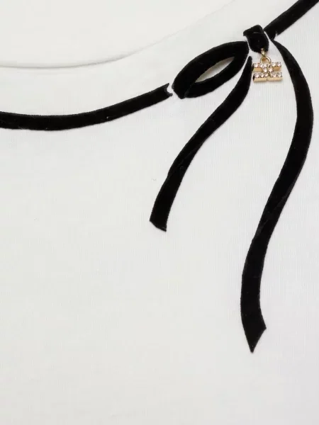 Tricou Elisabetta Franchi cu funde din jerseu alb