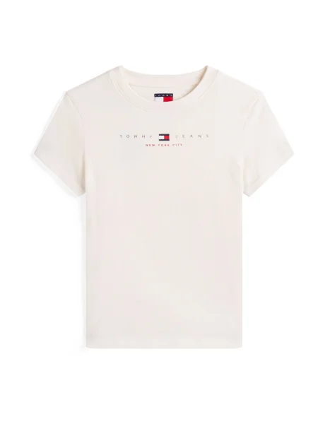 Tommy Jeans Tricou Linear Écru alb