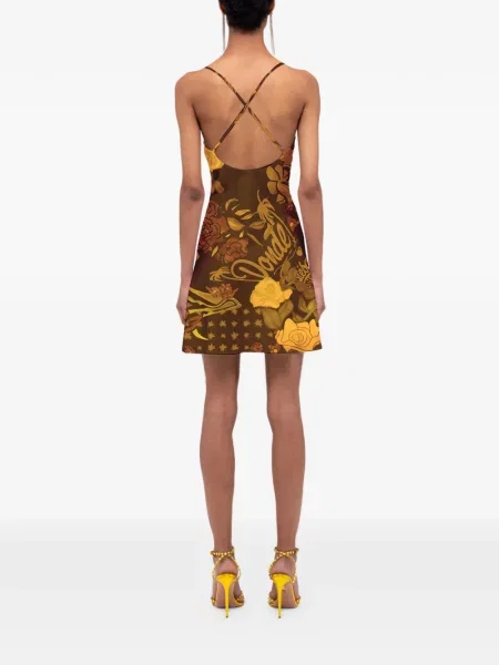 Rochie mini Donde Esteban cu model floral cu imagine de costum maro