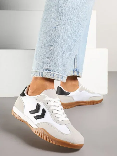 Biało-Czarne Sneakersy Typu Kultowe Tenisówki Zdobione Przeszyciami Mepenna białe