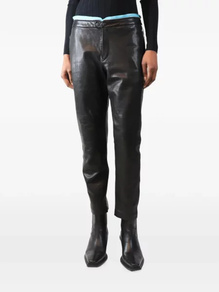 Pantaloni Rag & Bone din piele cu dungi negru