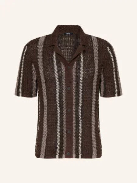 Reiss Pletená Košile Farin Slim Fit tmavě hnědá / hnědá béžová