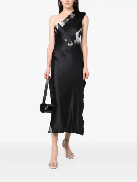 Rochie midi Tessitura cu un umăr gol negru