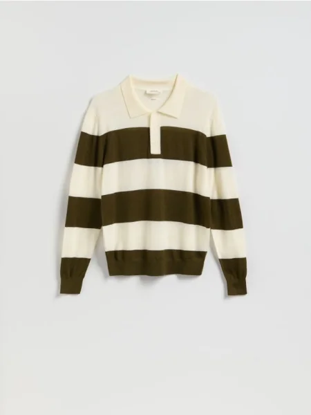 Reserved Pulover polo din lână merinos verde