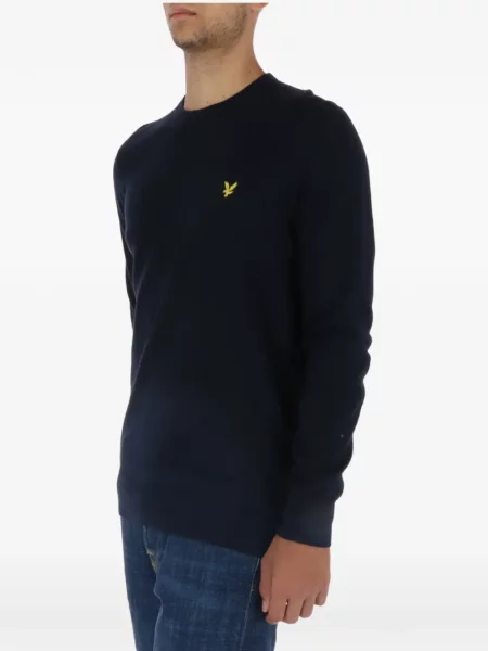 Pulover Lyle & Scott de lână cu decolteu rotund albastru