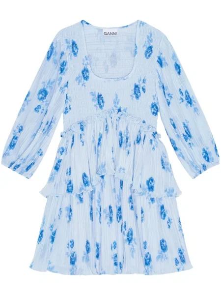 Rochie florală Ganni cu model floral cu imagine albastru
