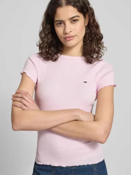T-shirt o kroju slim fit z mieszanki bawełny Tommy Jeans różowa