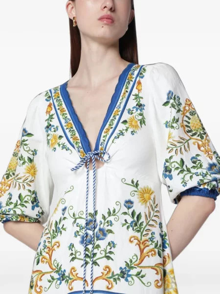 Rochie midi Farm Rio cu model floral cu cordon alb