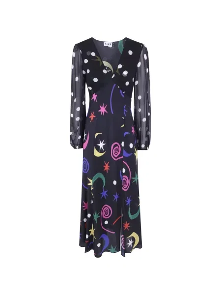 Rochie midi Rixo de mătase cu imagine negru