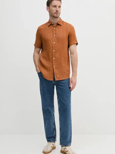 Сорочка з льону United Colors of Benetton regular класичний комір білий