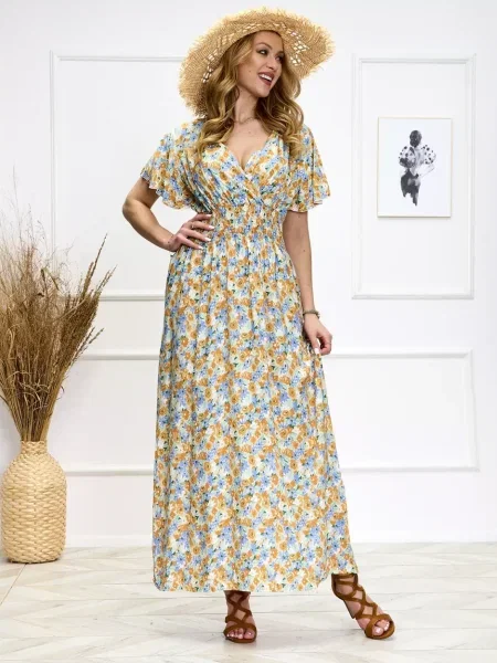Rochie midi Resti cu model floral până la genunchi de costum alb