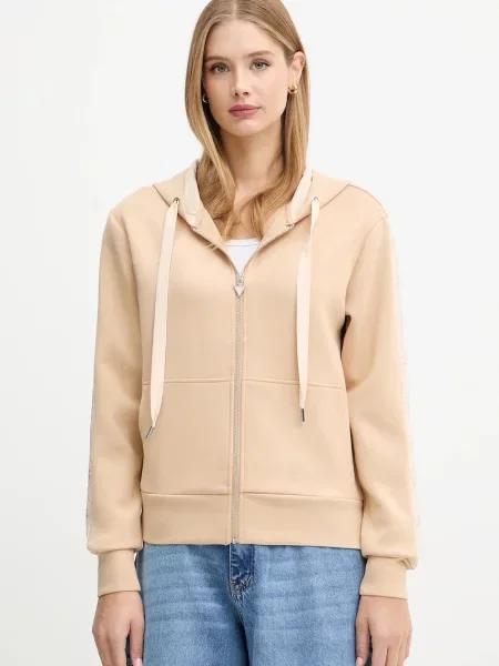 Guess bluza z kapturem z aplikacją beżowy