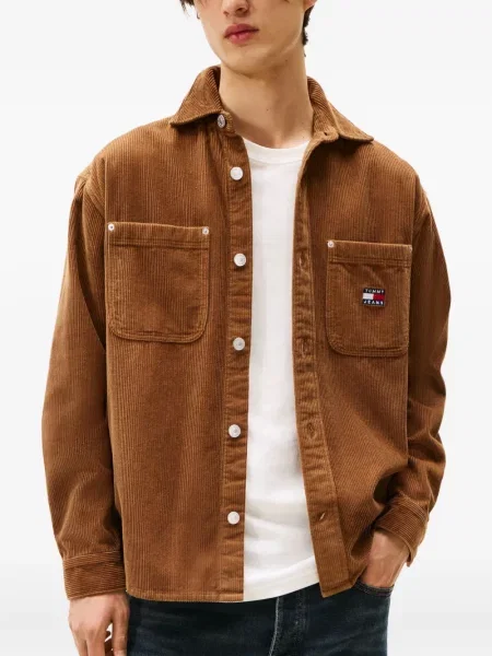 Cămașă de blugi Tommy Jeans de catifea cord maro
