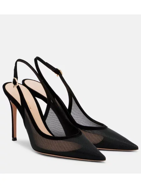 Pantofi cu toc Gianvito Rossi din piele de căprioară slingback negru