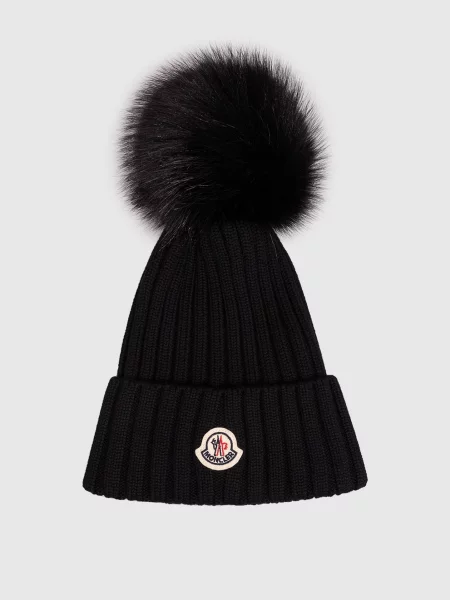 Шапка з вовни з помпоном Moncler чорна