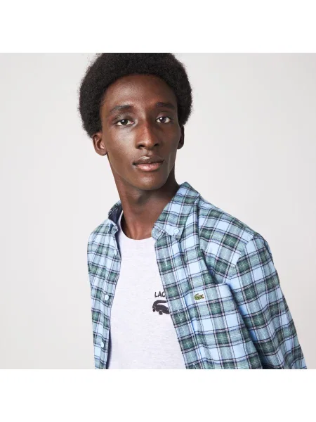 Lacoste Koszula W Kratę Regular Fit niebieska