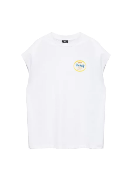 Pull&Bear Tricou WORKING PLACE galben deschis alb