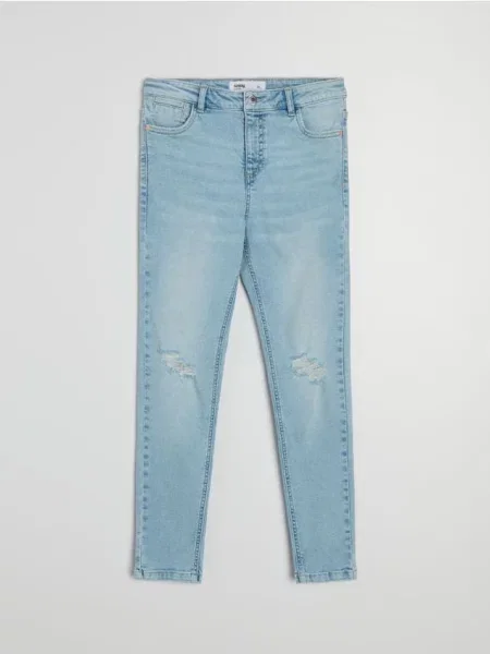 Джинси skinny з ефектом виварювання синій
